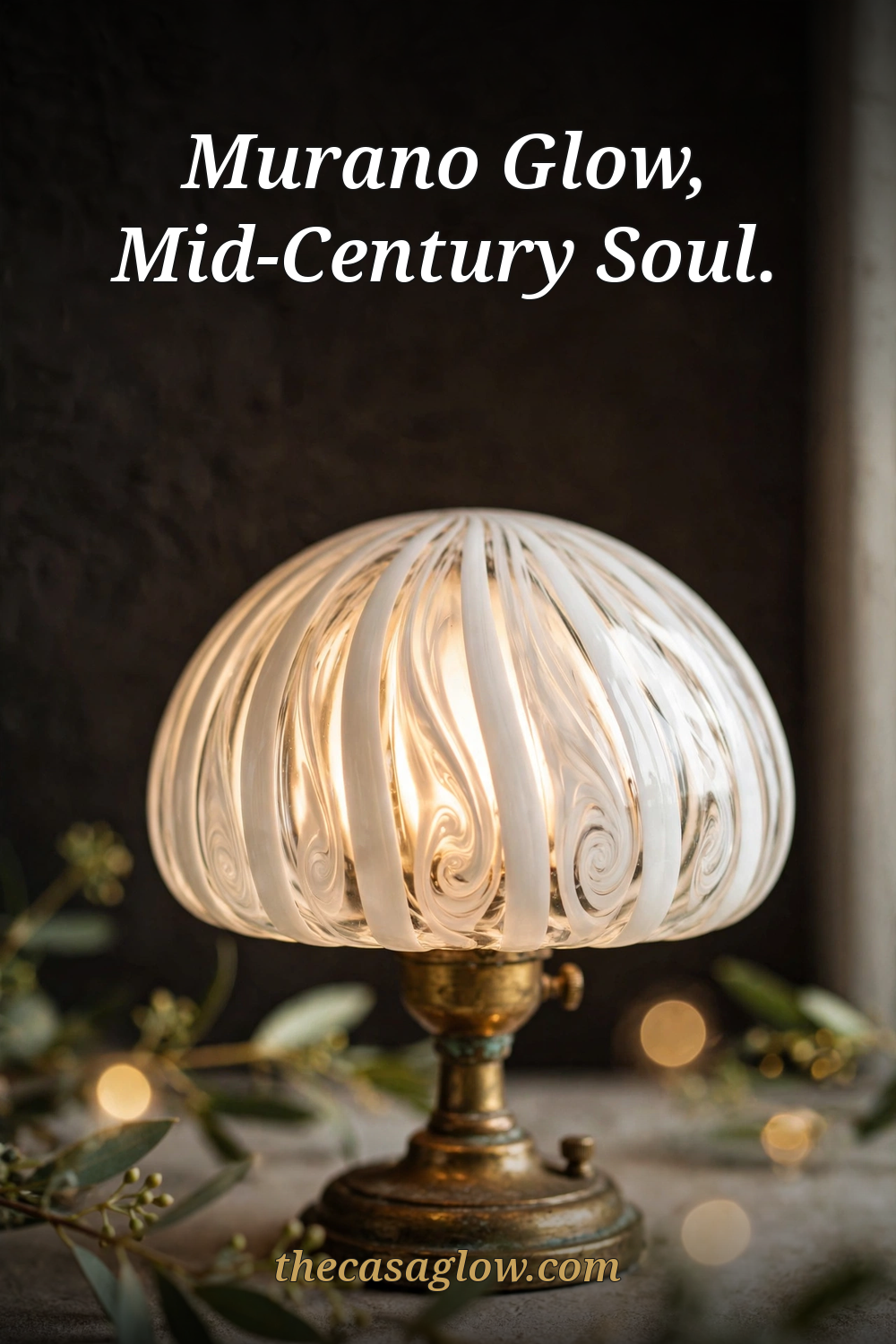 Murano-style mushroom lamp glowing on a table - The Casa Glow