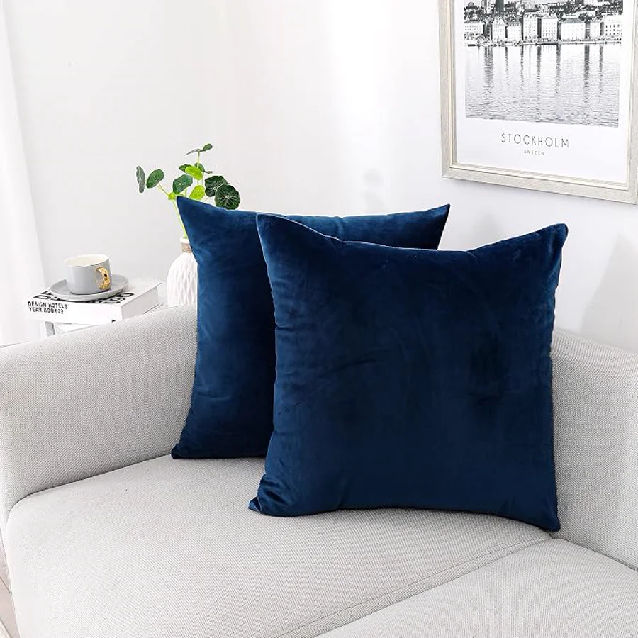 NiNi ALL navy blue velvet throw pillow covers, set of 2
