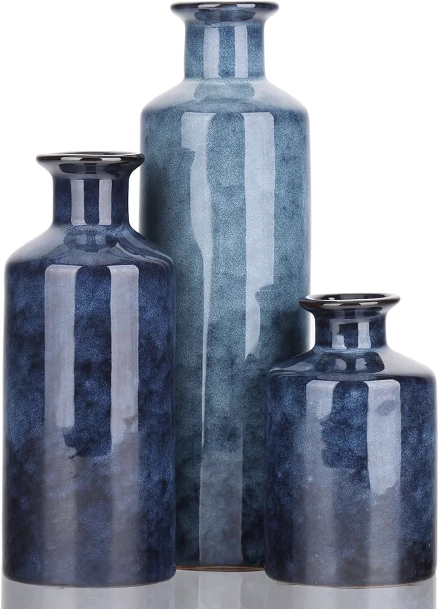 QIANLING blue ceramic vase set of 3