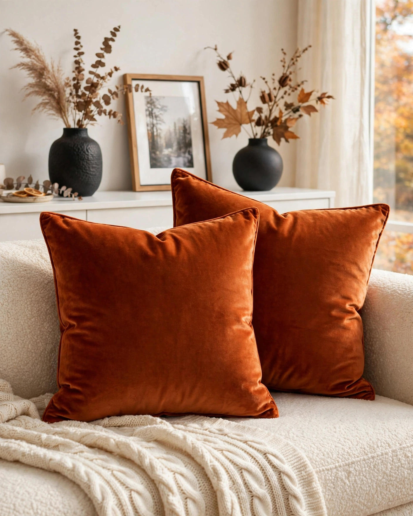 MIULEE burnt-orange velvet throw pillow covers, set of 2