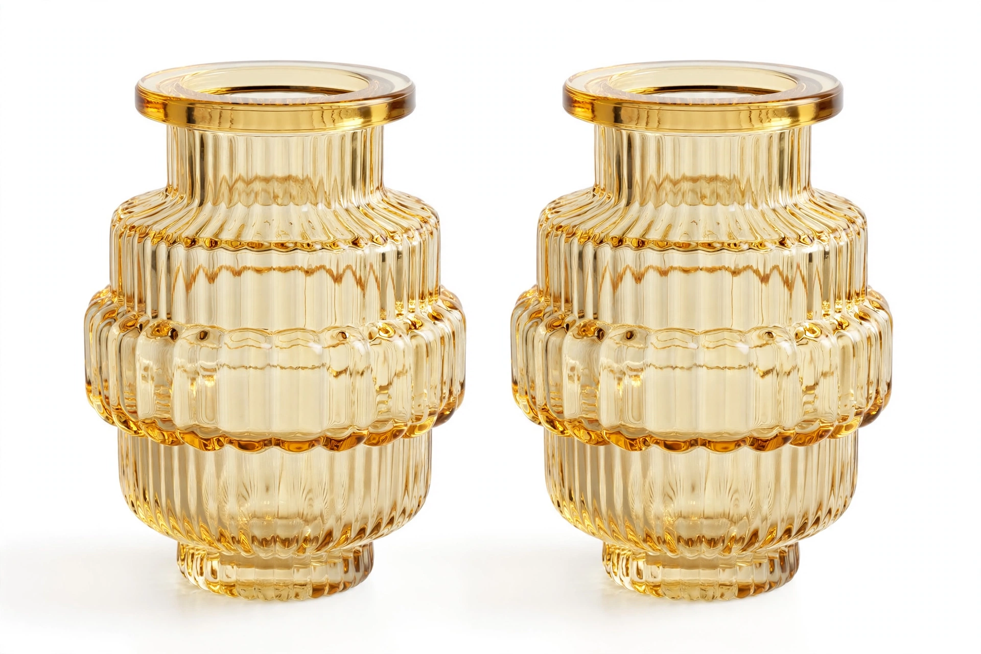 A&B Home champagne-amber fluted glass vases, set of 2, identical tiered pair