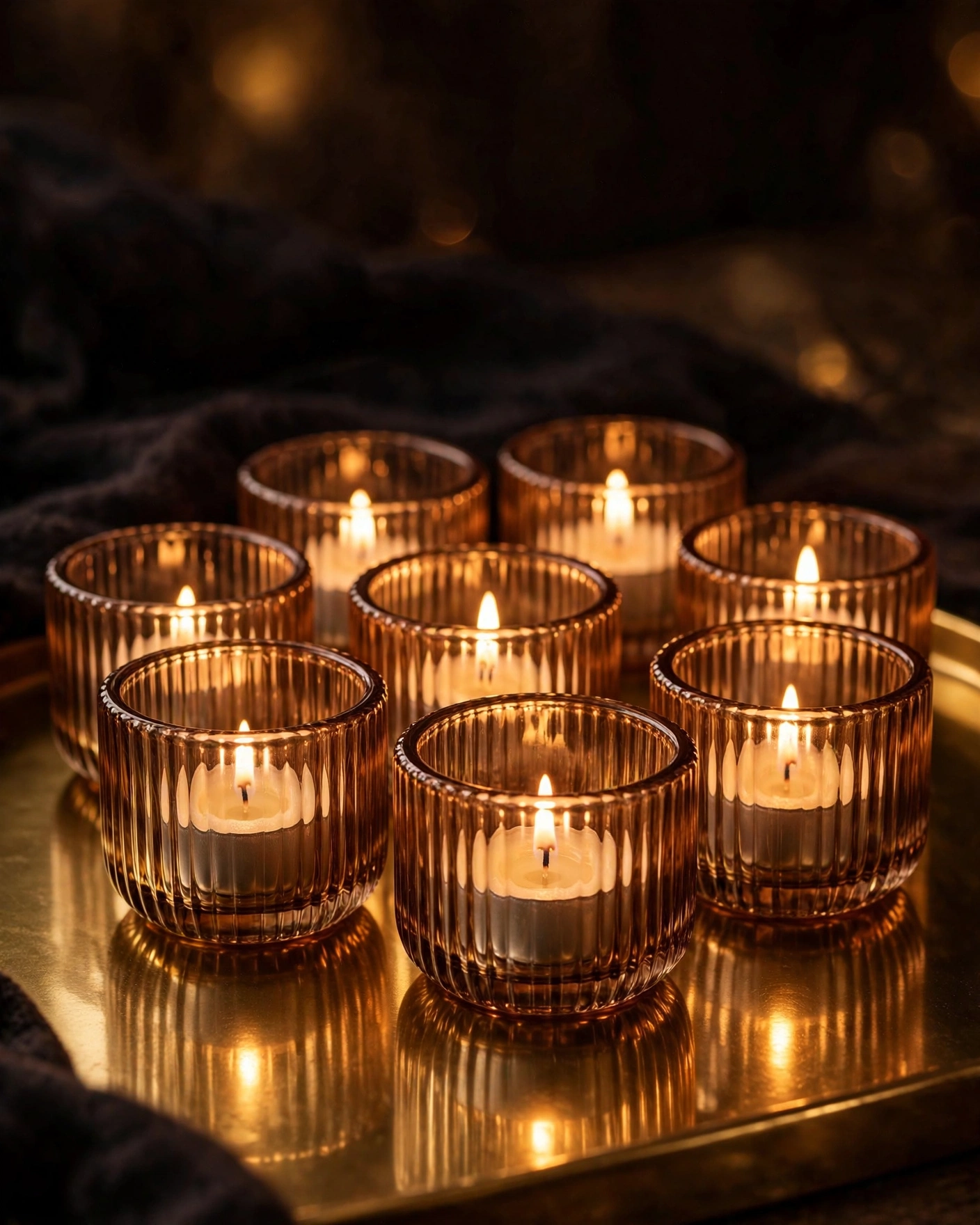 VOHO ribbed amber glass tealight holders, set of 12