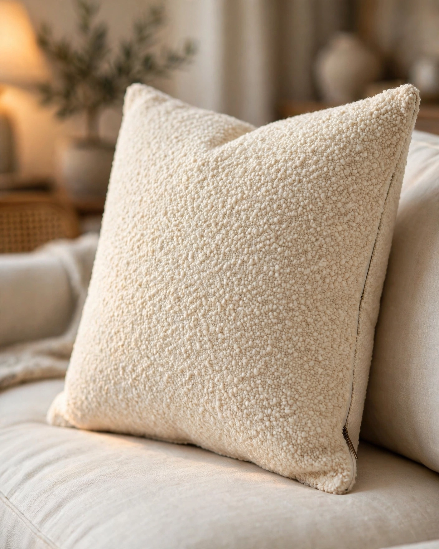 DOMVITUS buttery-cream boucle throw pillow cover 18x18