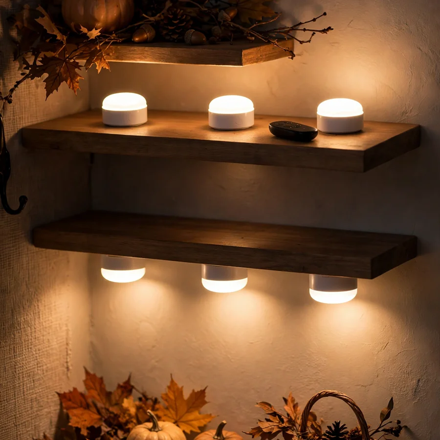 Brilliant Evolution wireless LED puck lights with remote control, warm white
