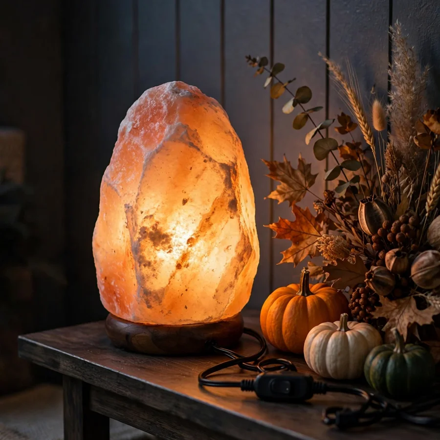 Spantik natural Himalayan salt lamp with dimmer, warm amber glow