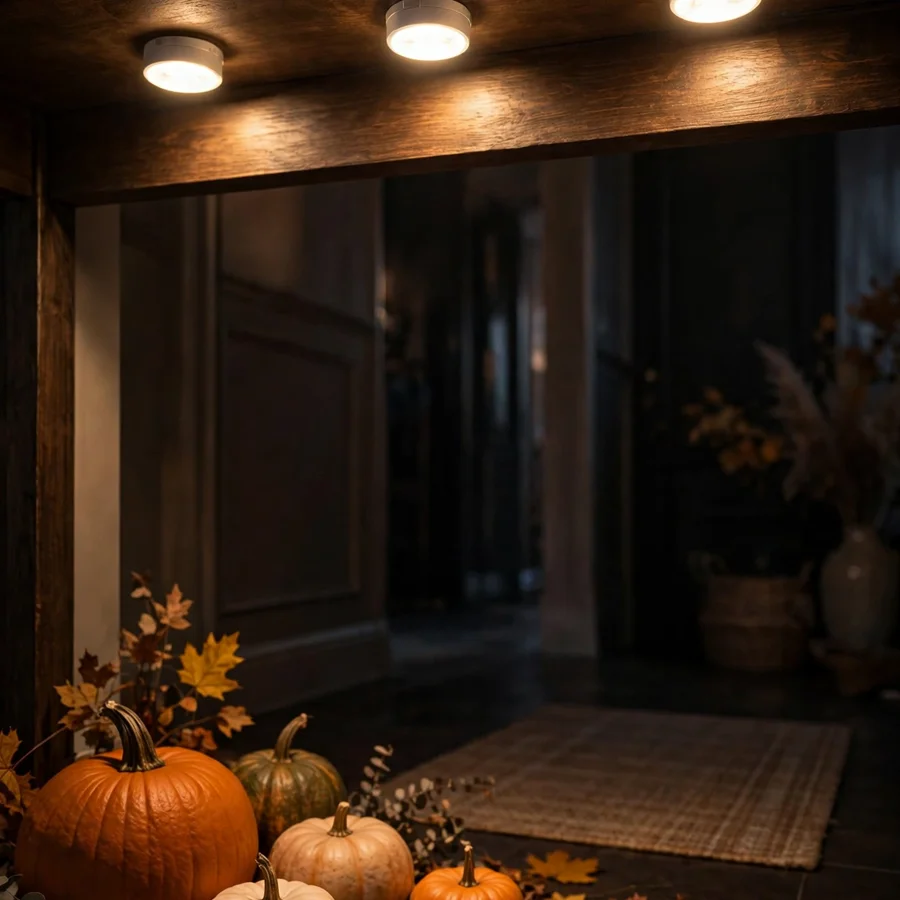 STAR-SPANGLED motion-sensor LED puck lights, warm white