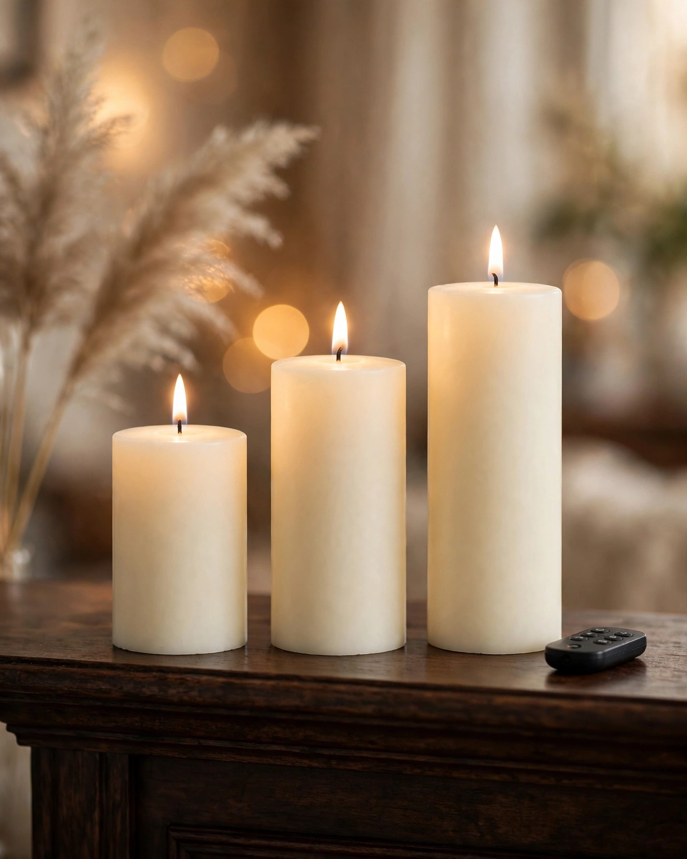 Eywamage ivory flameless LED pillar candles, set of 3 with remote