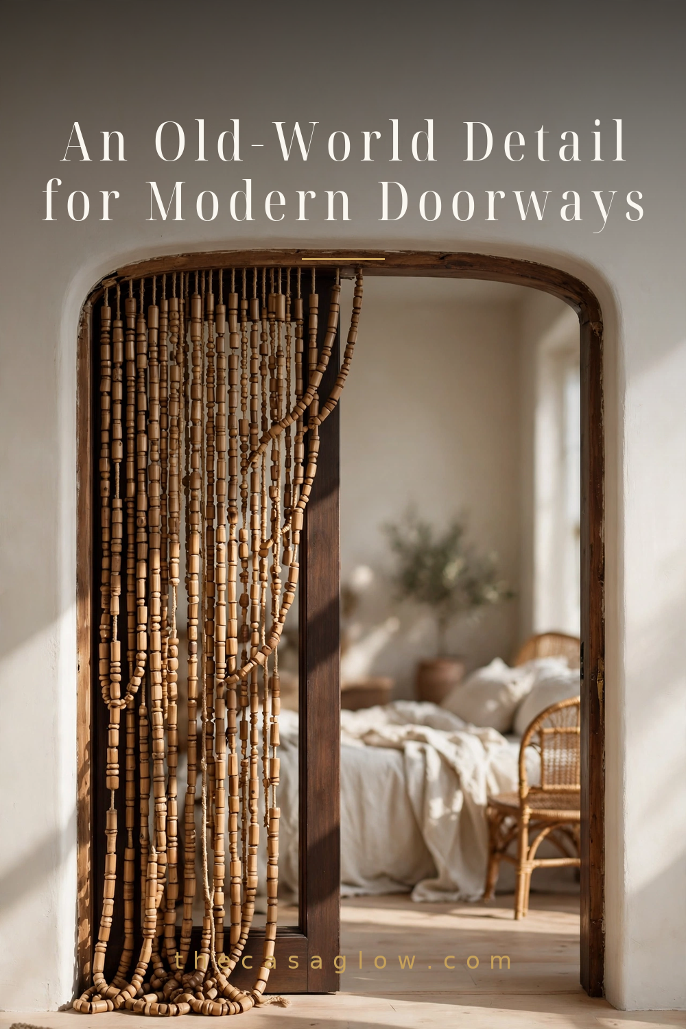 Close-up styling of the boho beaded curtain room divider