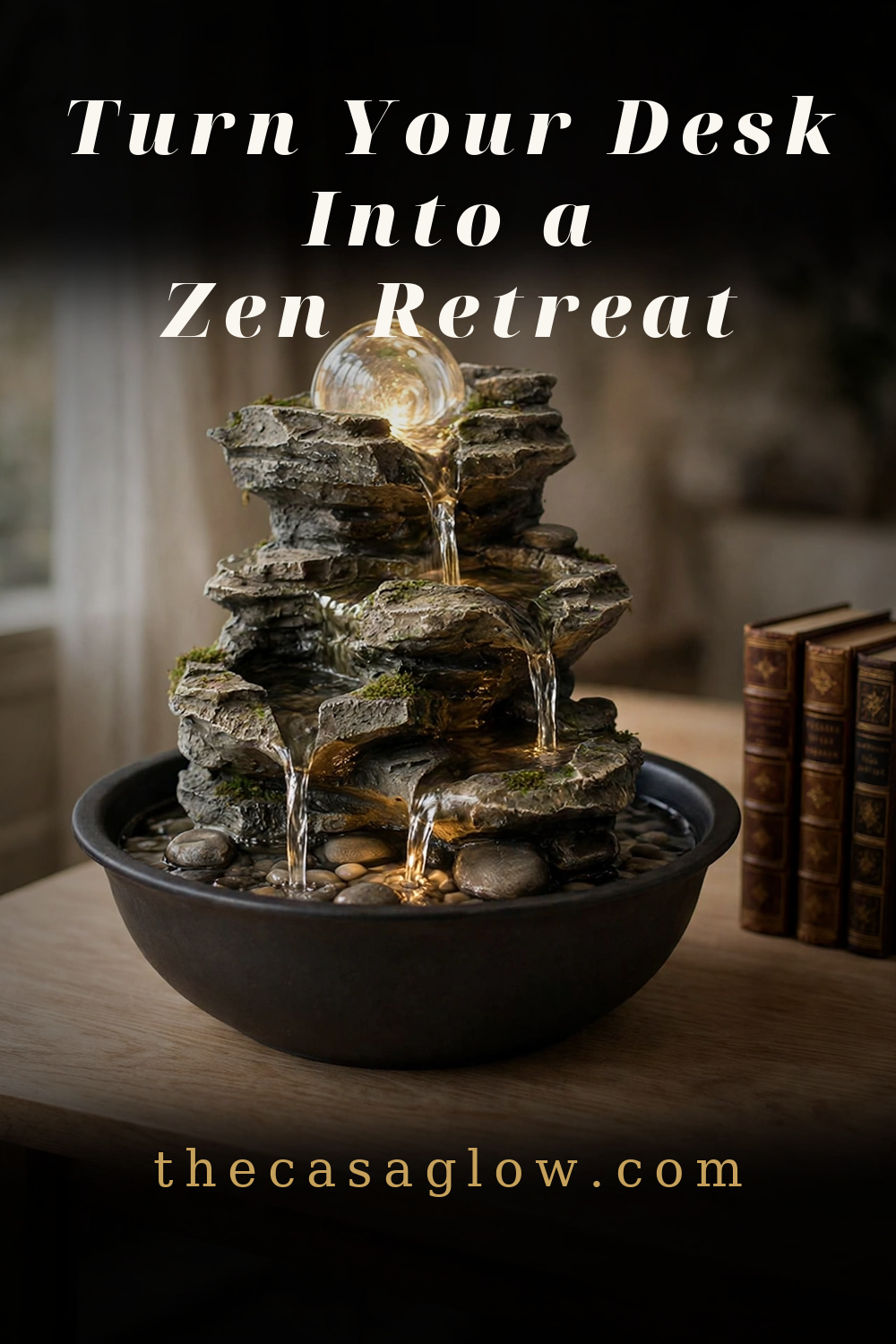 BBabe cascading tabletop fountain styled as a zen desk retreat
