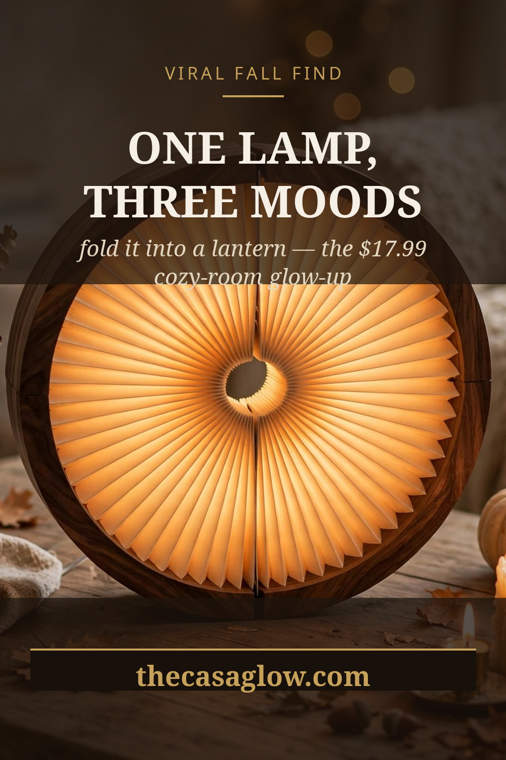 Day look night look — lighted fall garland glowing on a staircase, battery-powered fall decor find