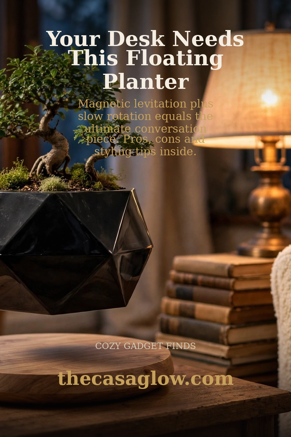 Pinterest pin: Your desk needs this floating planter — magnetic levitation bonsai pot