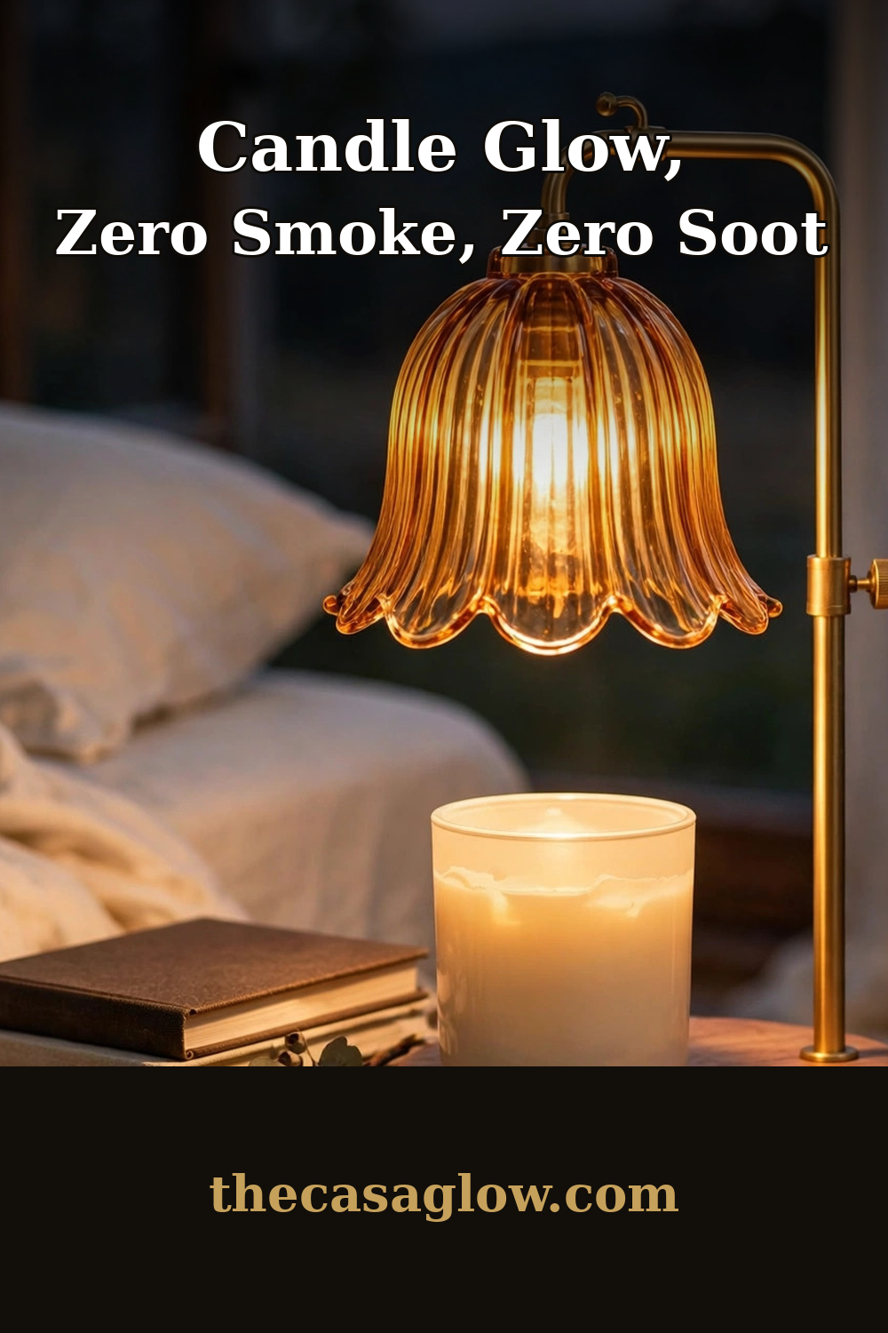 Pinterest pin: candle glow with zero smoke and zero soot