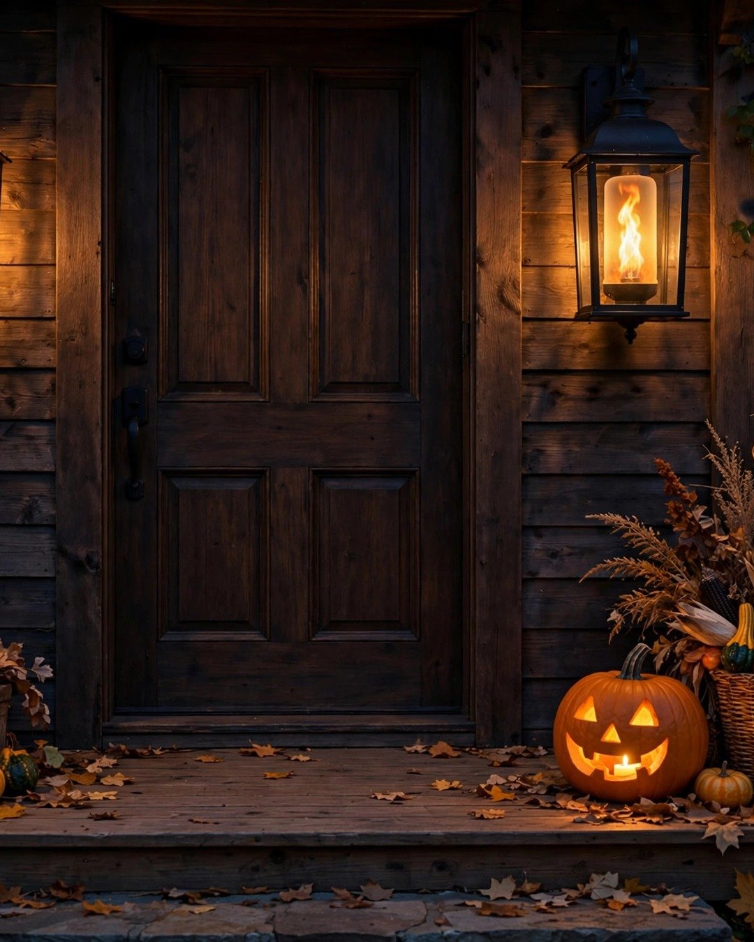 Bitrue LED flame effect light bulbs flickering like real flames in porch lanterns on Halloween