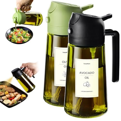 TrendPlain 2-in-1 olive oil dispenser bottle with spray and pour tops