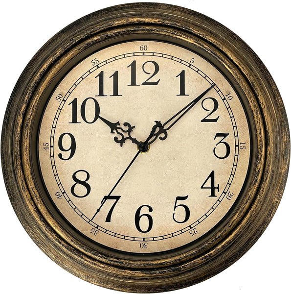 Plumeet retro vintage wall clock with silent non-ticking quartz movement