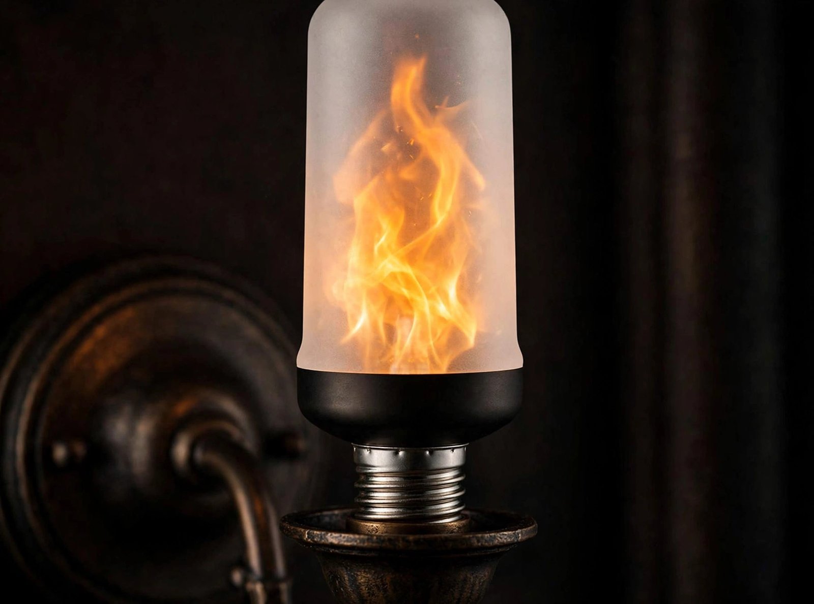 Bitrue LED flame effect light bulb glowing with flickering flame