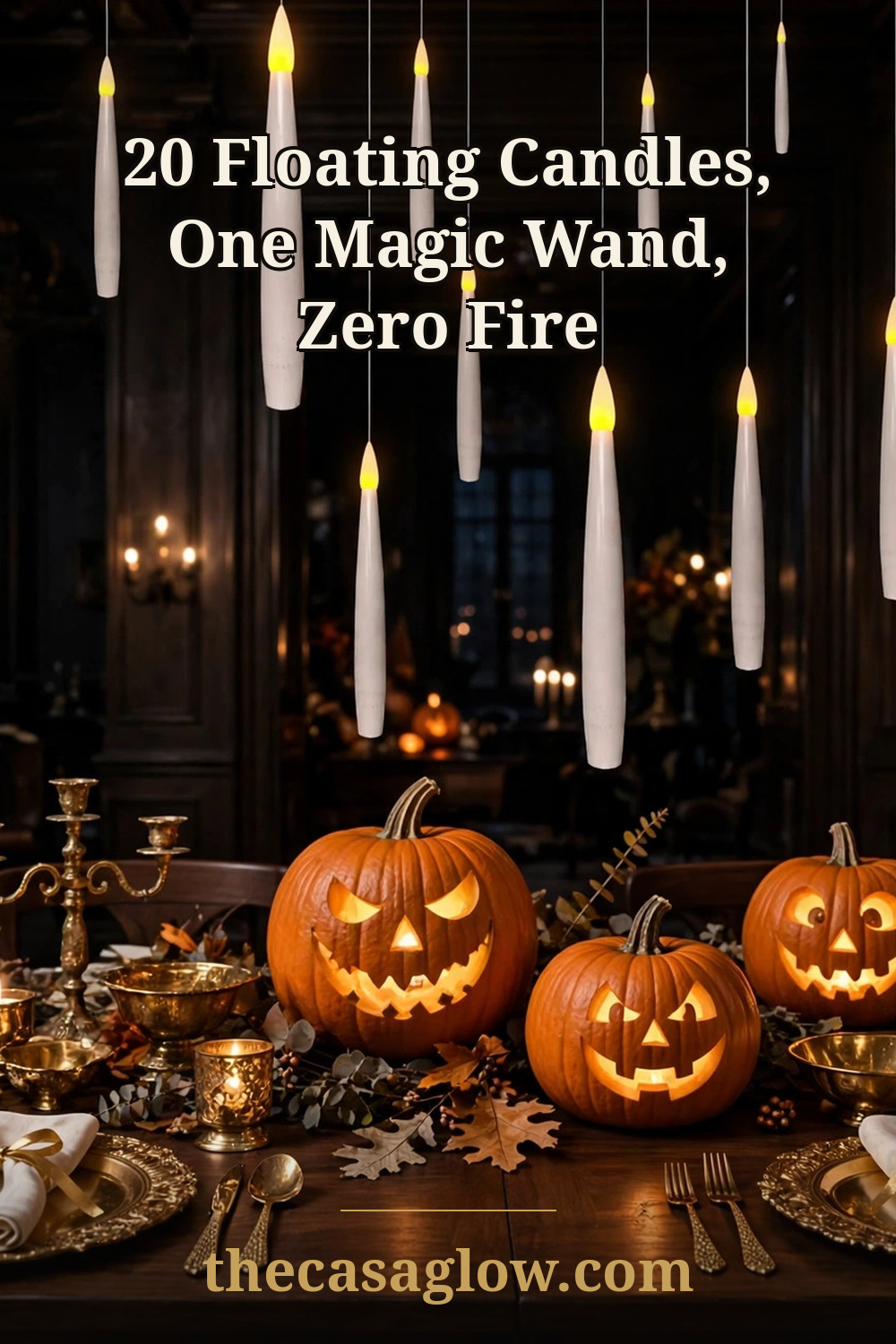 Pinterest pin: twenty floating candles, one magic wand, zero fire