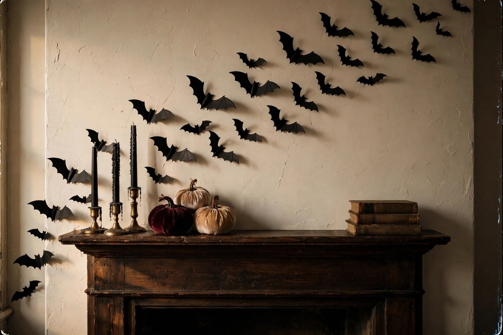 TDHDIKE 140Pcs 3D Black Bat Wall Stickers — gothic bat swarm Halloween mantel