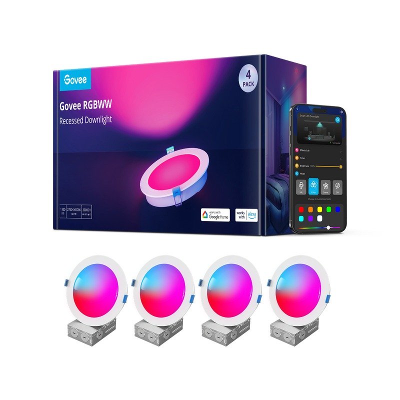 Govee 6-Inch Smart RGBWW Recessed Lights (4-Pack)