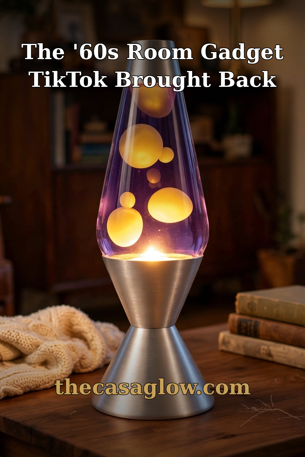Retro lava lamp with purple liquid and yellow wax — the '60s room gadget TikTok brought back