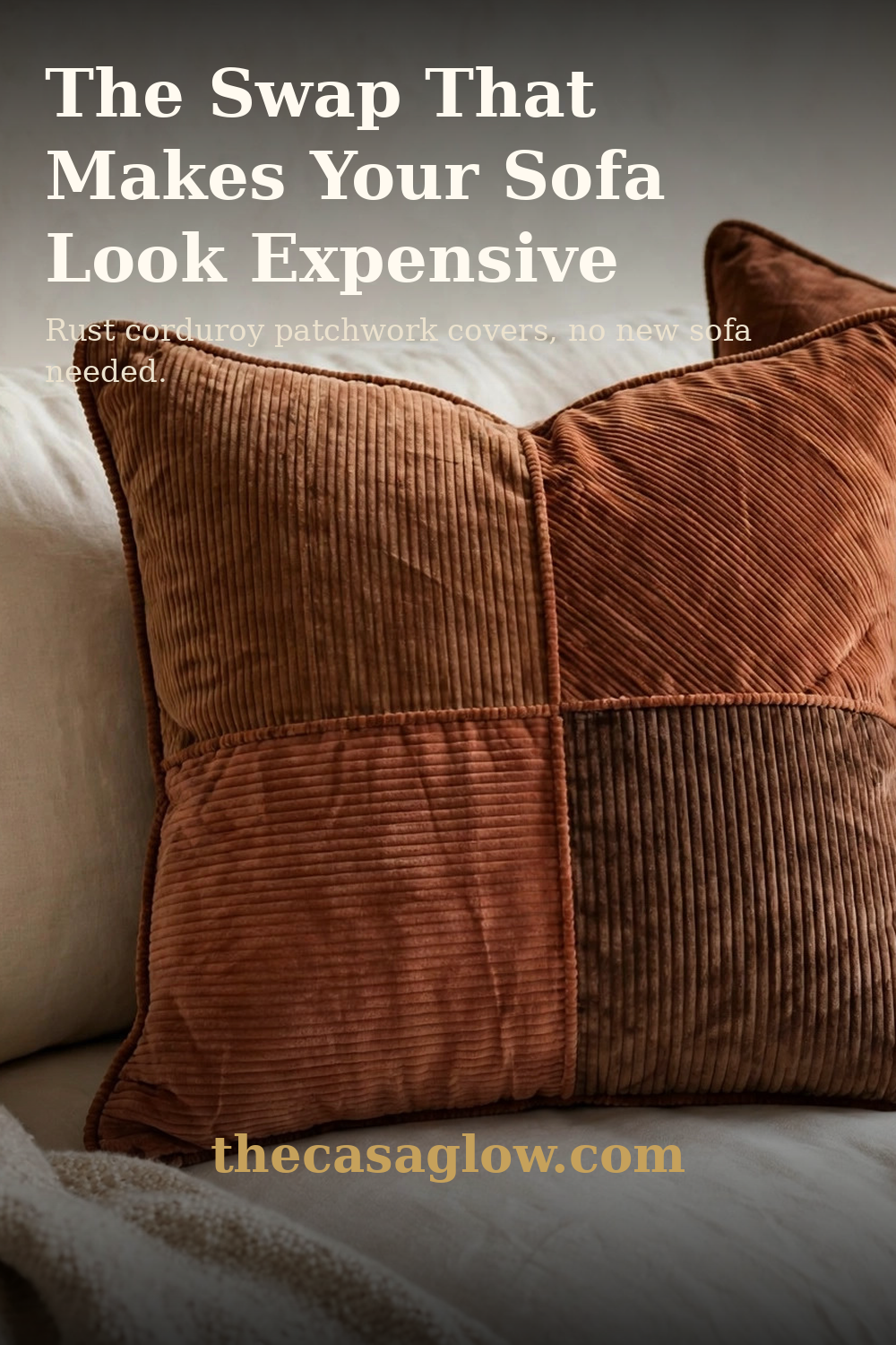 Rust corduroy patchwork pillow cover — the swap that makes your sofa look expensive