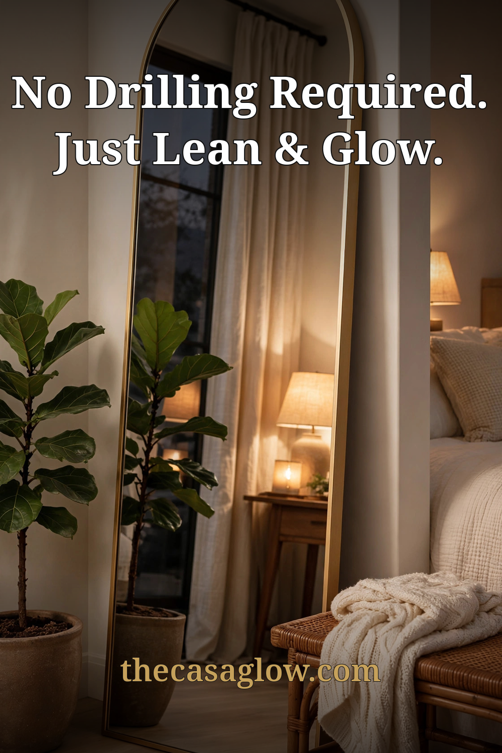 No drilling required, just lean and glow — gold arch floor mirror — thecasaglow.com
