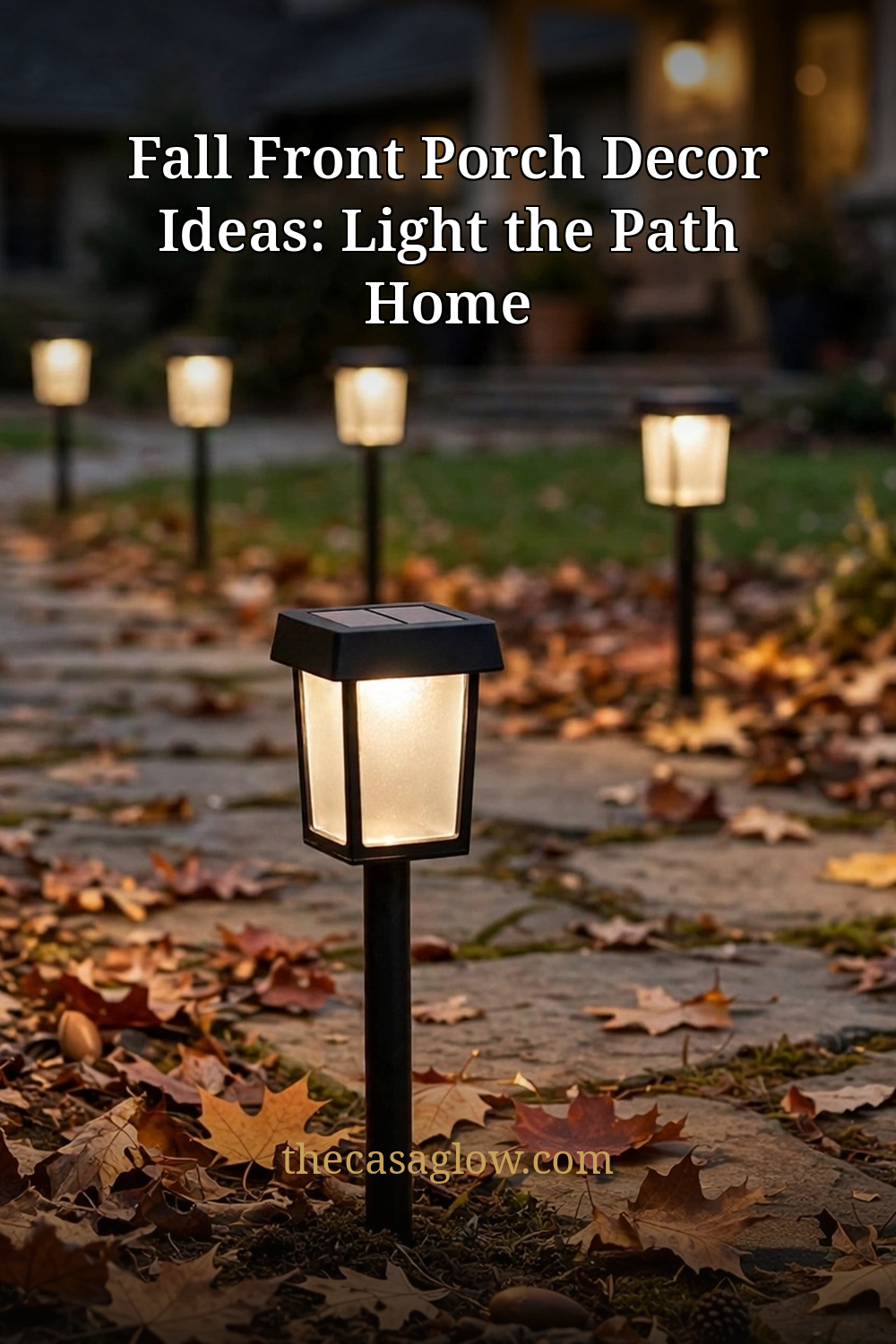 Fall front porch decor ideas: warm solar pathway lighting for autumn evenings