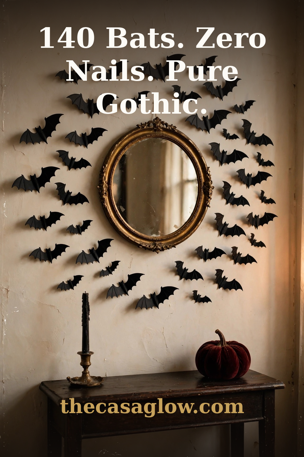 Matte black 3D bat decals in five sizes for Halloween mantel decor ideas