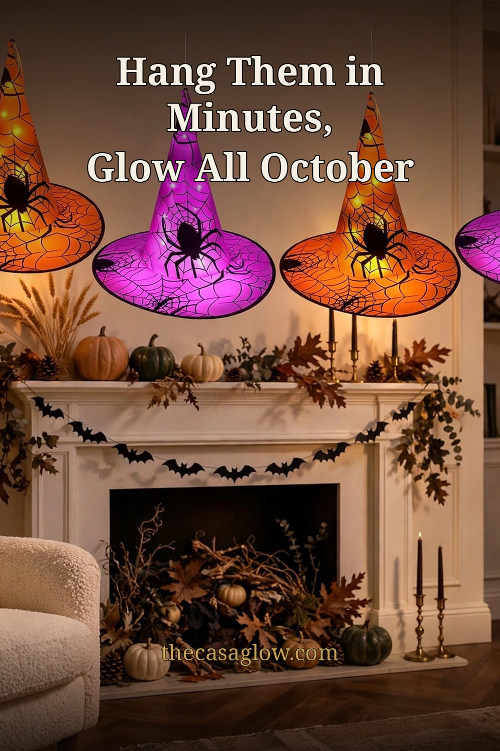 Hang floating witch hats in minutes, glow all October