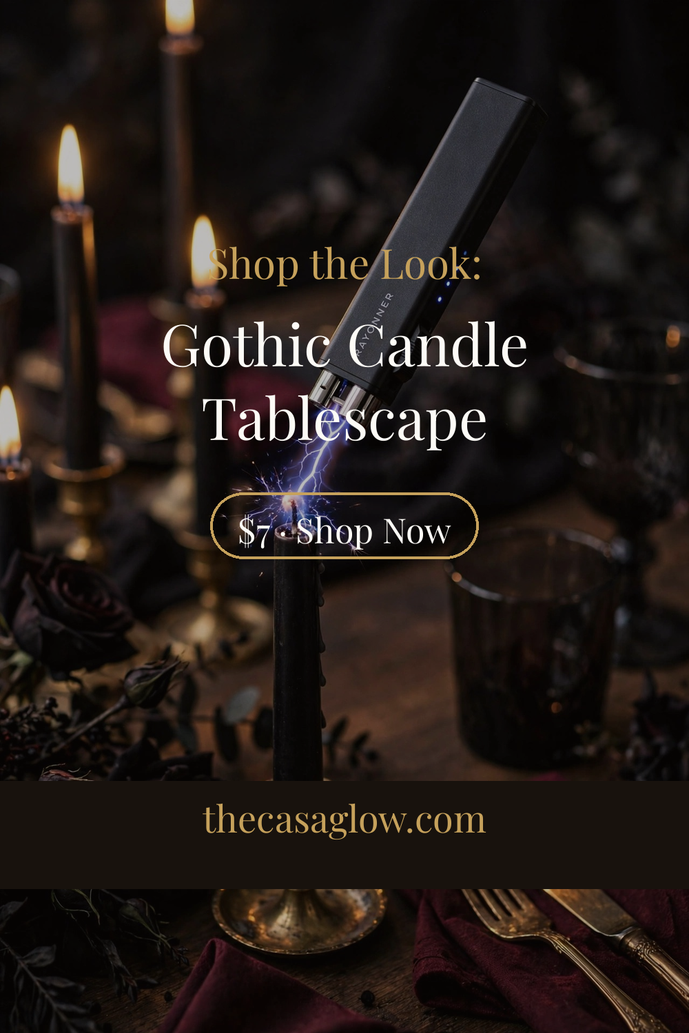 Pinterest pin: shop the look, light every candle with no matches
