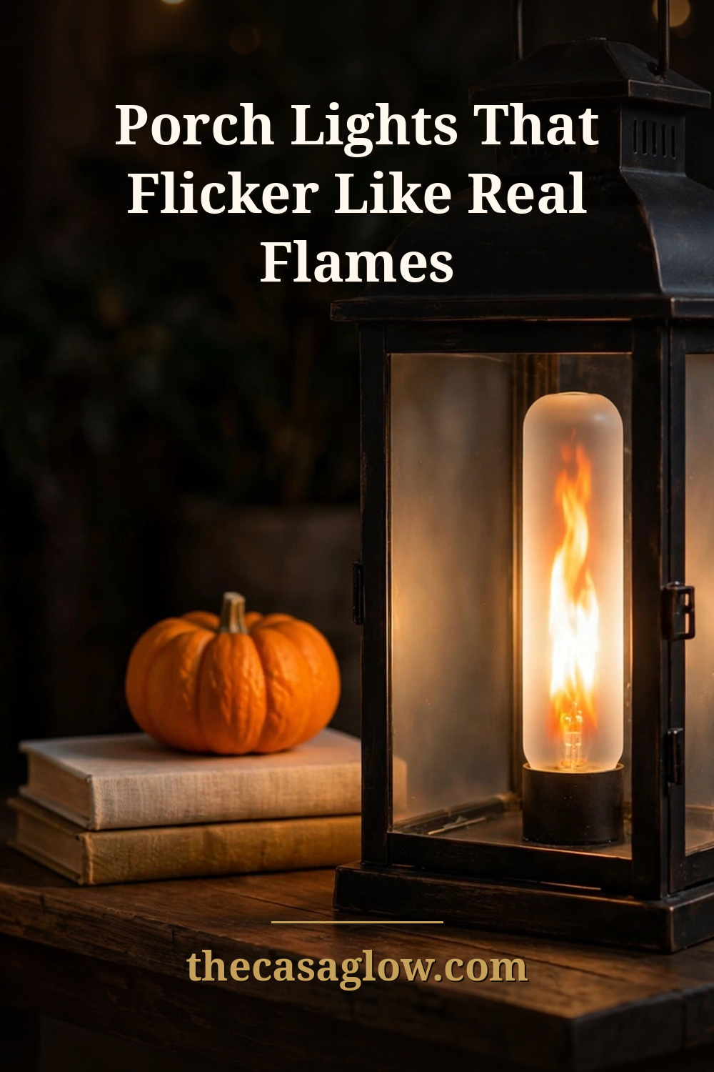 Close-up of flame effect bulb flickering like real flames in a lantern - pin