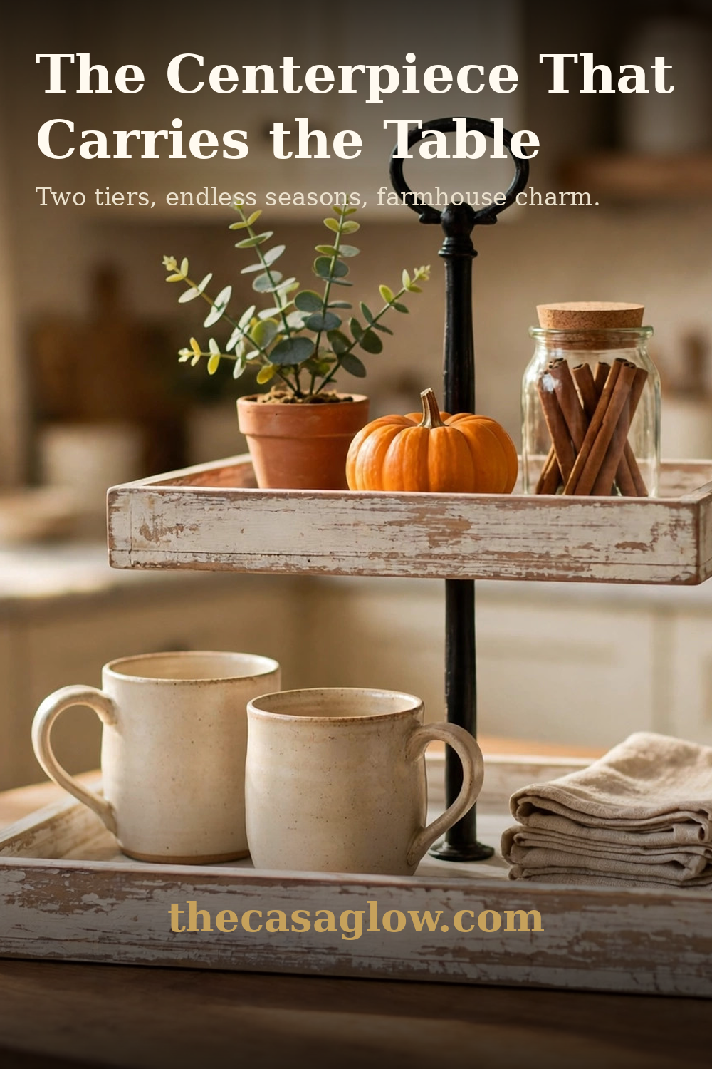 The centerpiece that carries the table — HAPOO tiered tray styled as a fall coffee bar