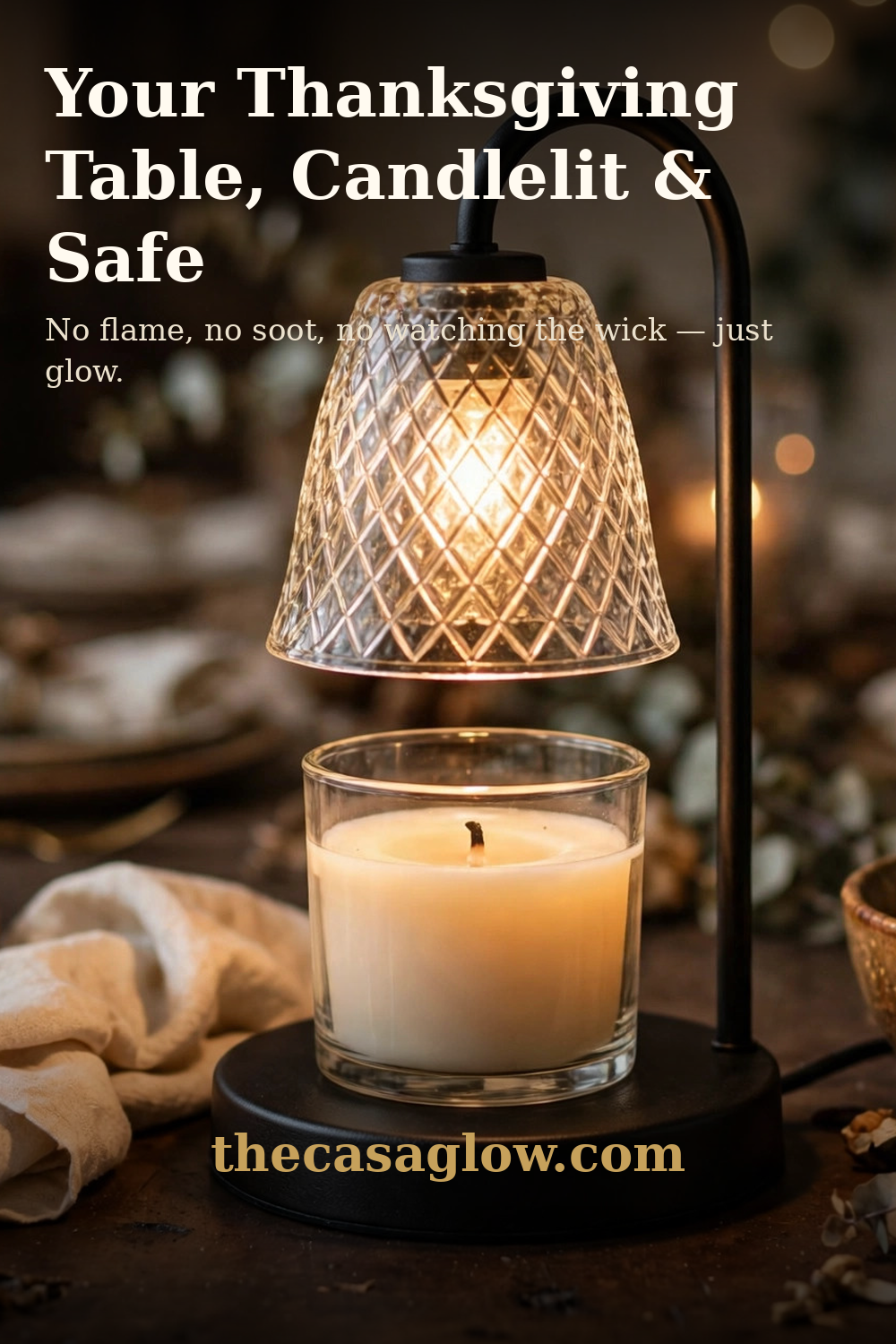 Your Thanksgiving Table, Candlelit & Safe — Innqoo candle warmer lamp on a fall table