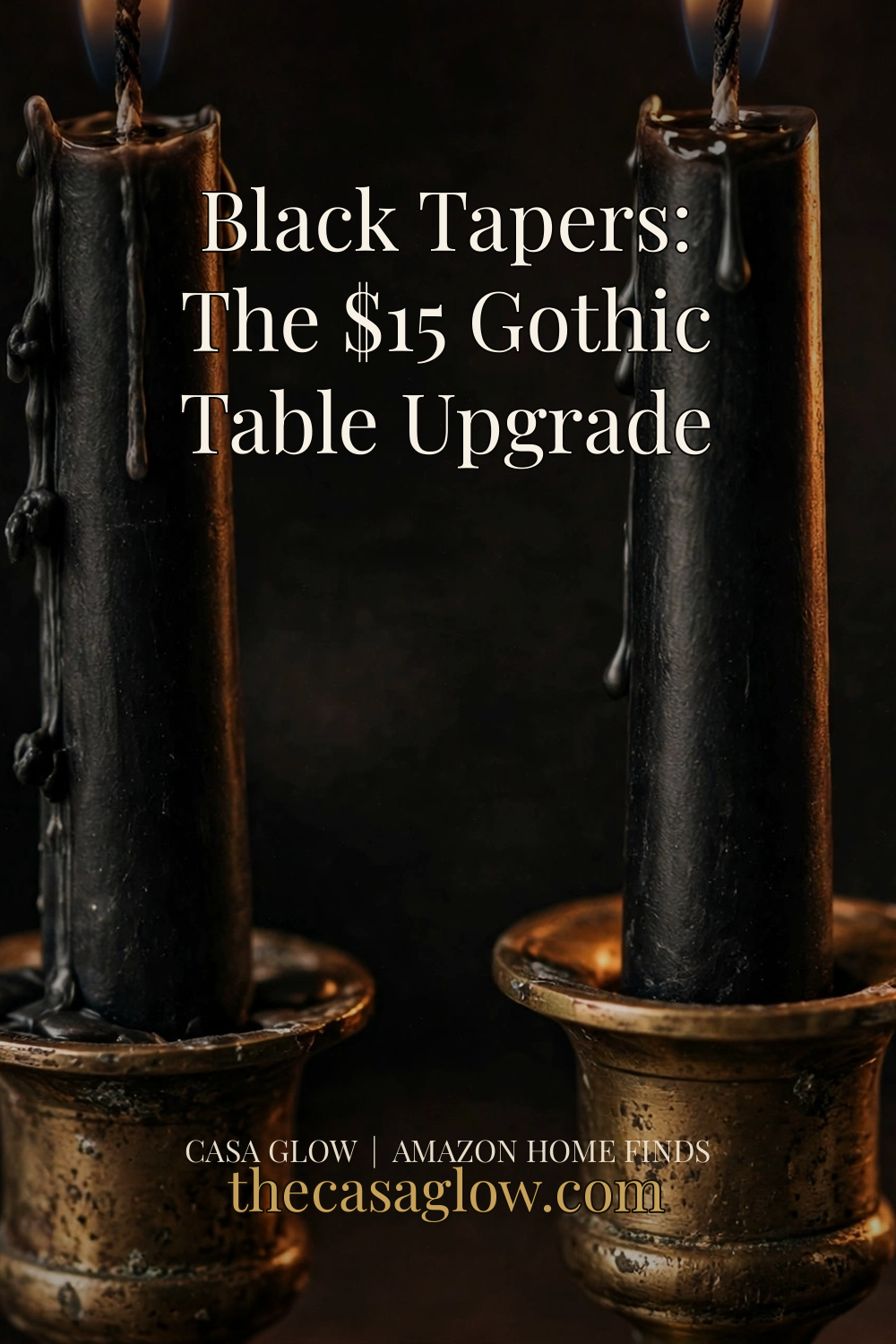 Pinterest pin: Gothic candlelight for Halloween — styling black taper candles