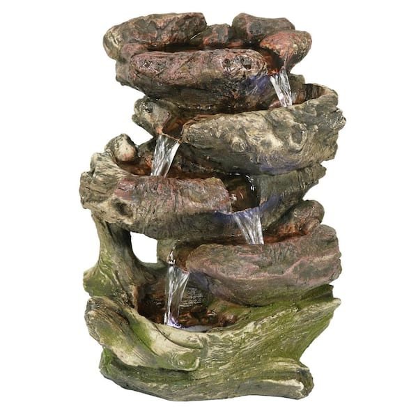 Sunnydaze 14-inch 5-step rock falls tabletop water fountain with LED lights