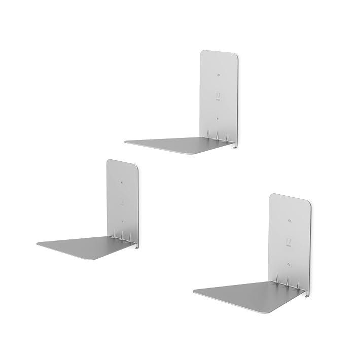 umbra conceal silver metal floating bookshelf brackets, set of 3