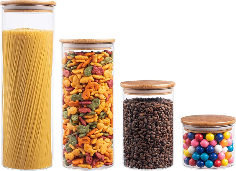 eatneat 4-piece glass canister set with airtight bamboo lids kitchen pantry storage
