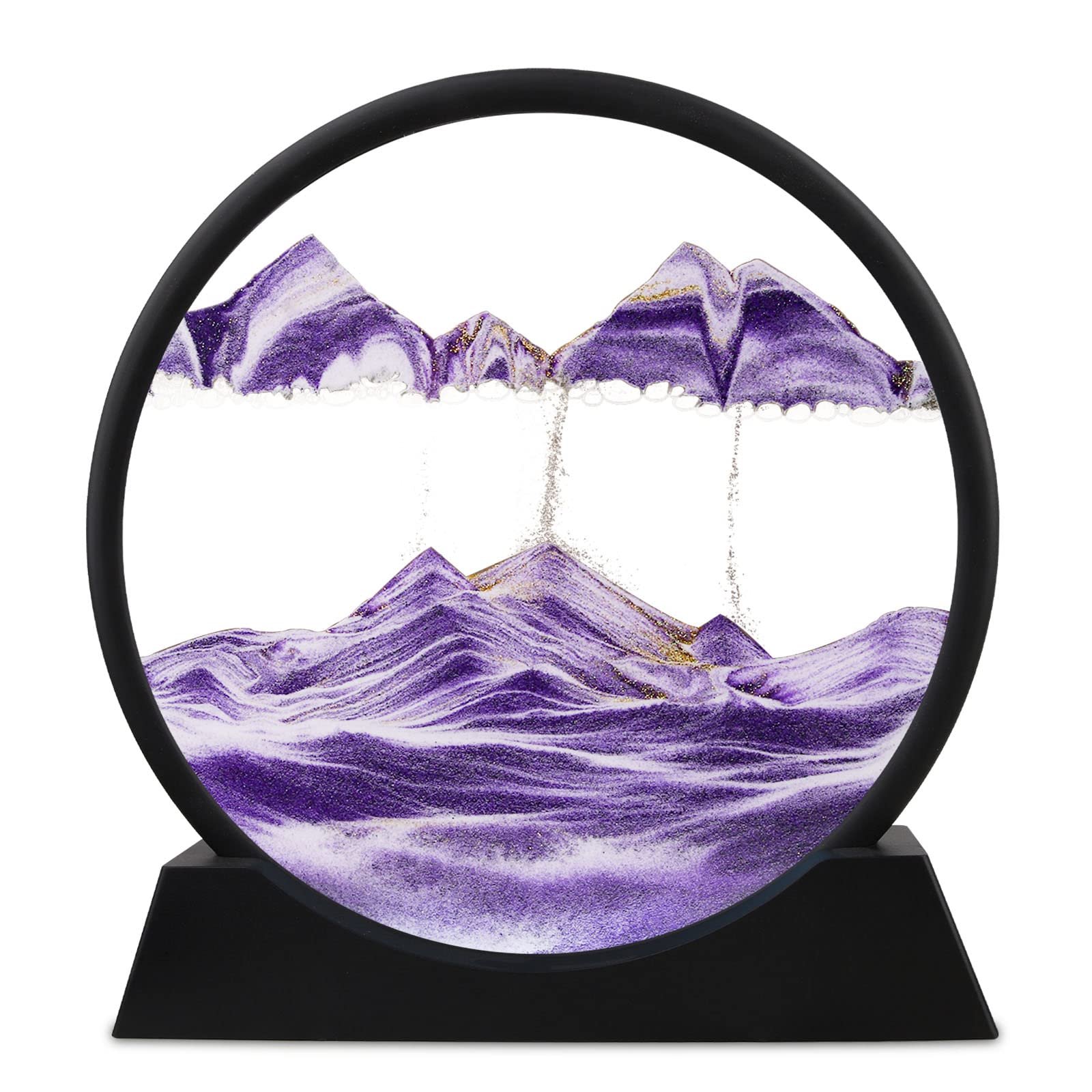 SANDCLE purple moving sand art kinetic liquid-motion desk decor in round black frame