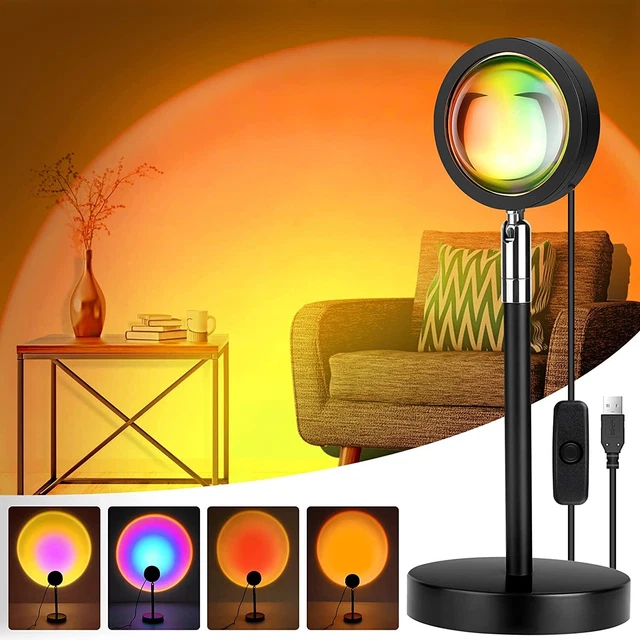 Mydethun sunset projection lamp casting a warm golden sunset glow on a living room wall