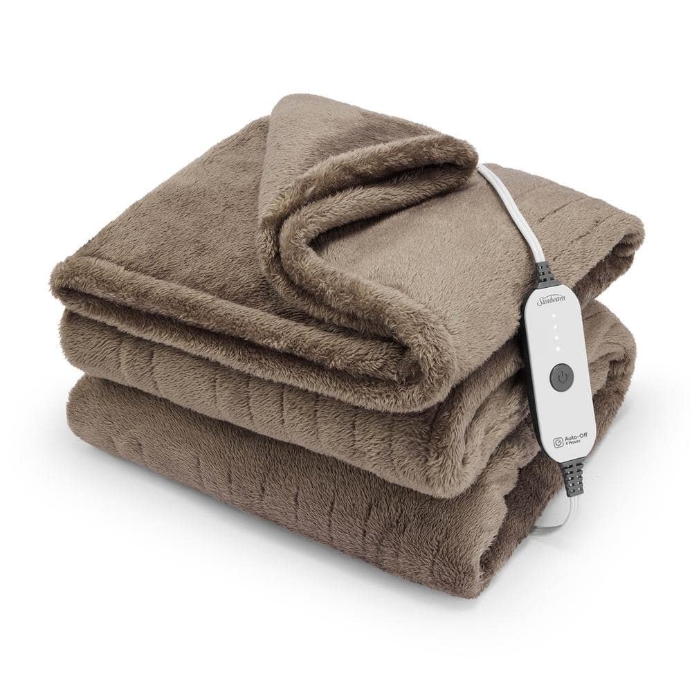 Sunbeam Microplush Heated Throw 50x60 in walnut brown